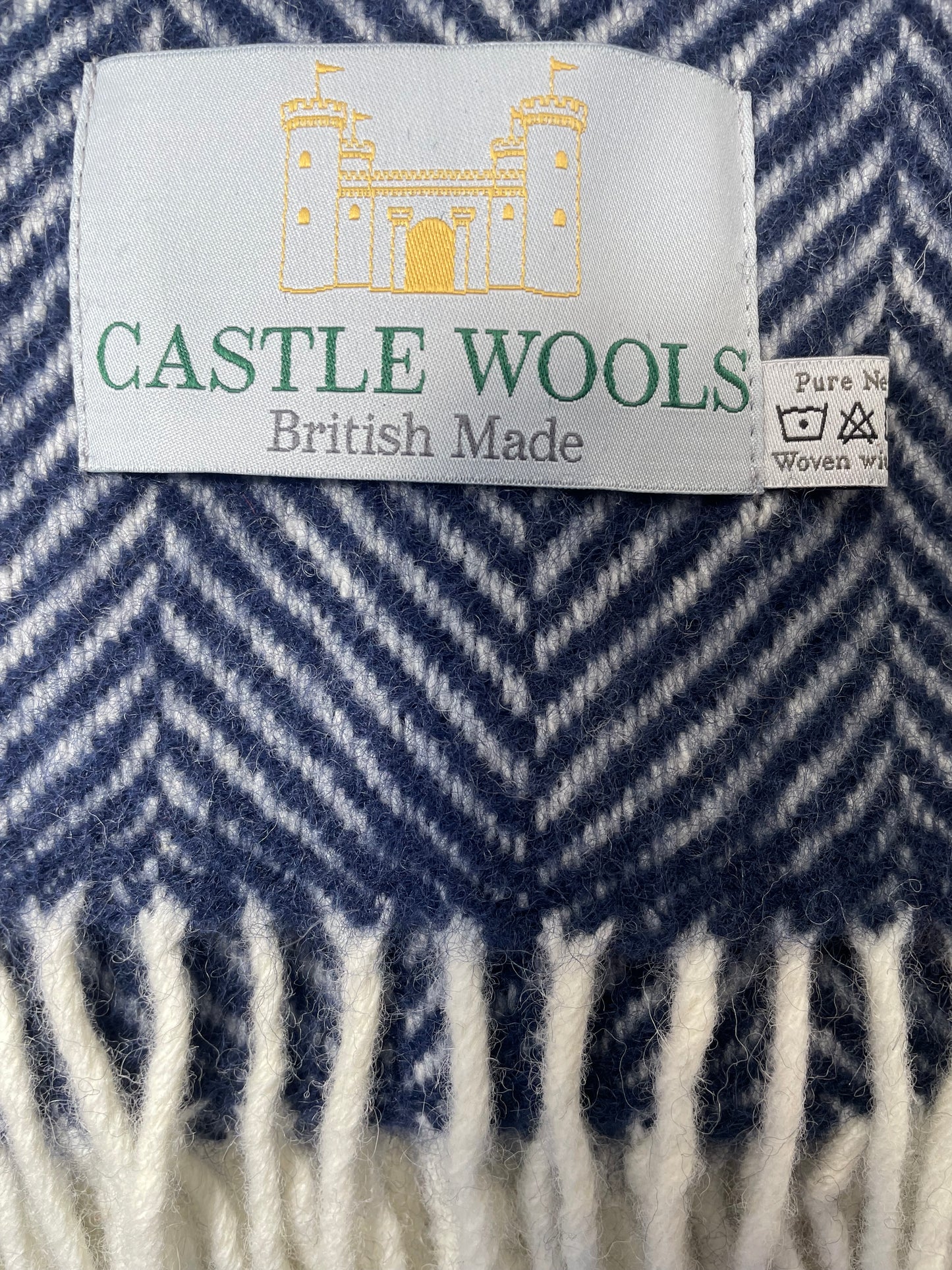 Navy Blue Herringbone Wool Throw