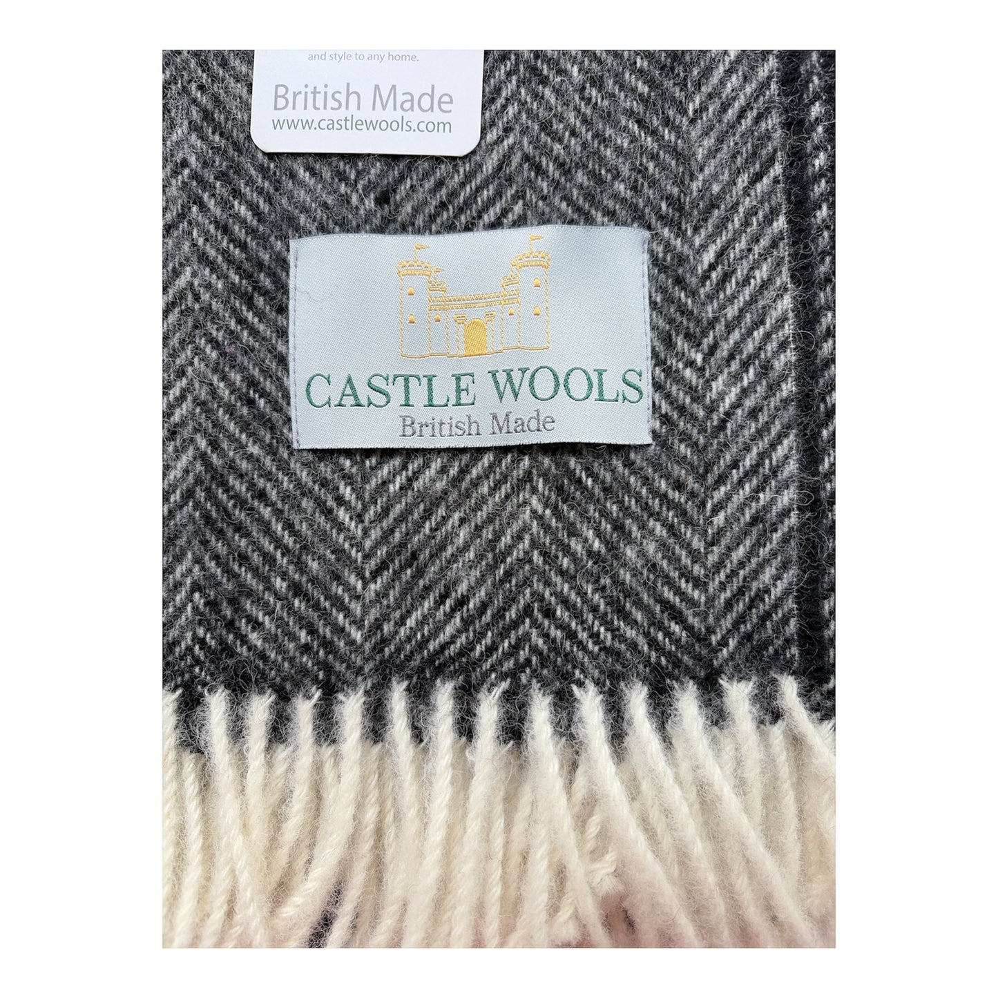 Charcoal black Herringbone Wool Throw
