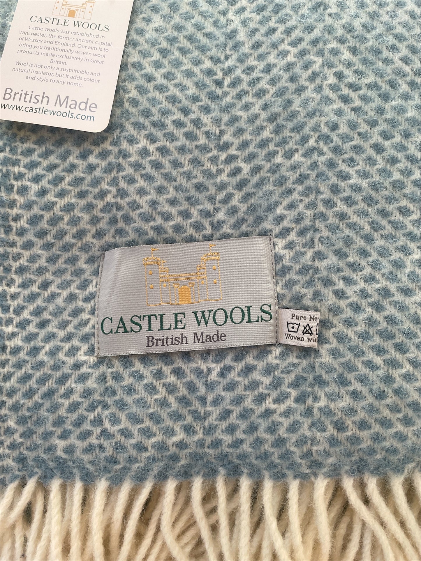 Petrol blue and cream Wool Throw