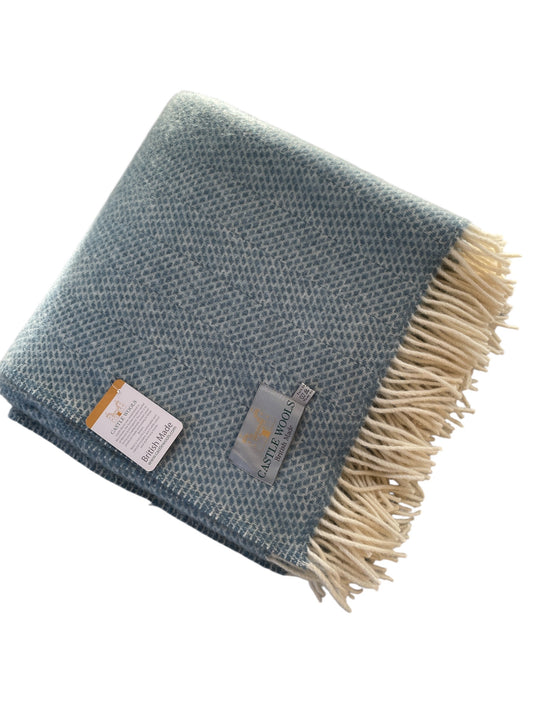 Petrol blue and cream Wool Throw