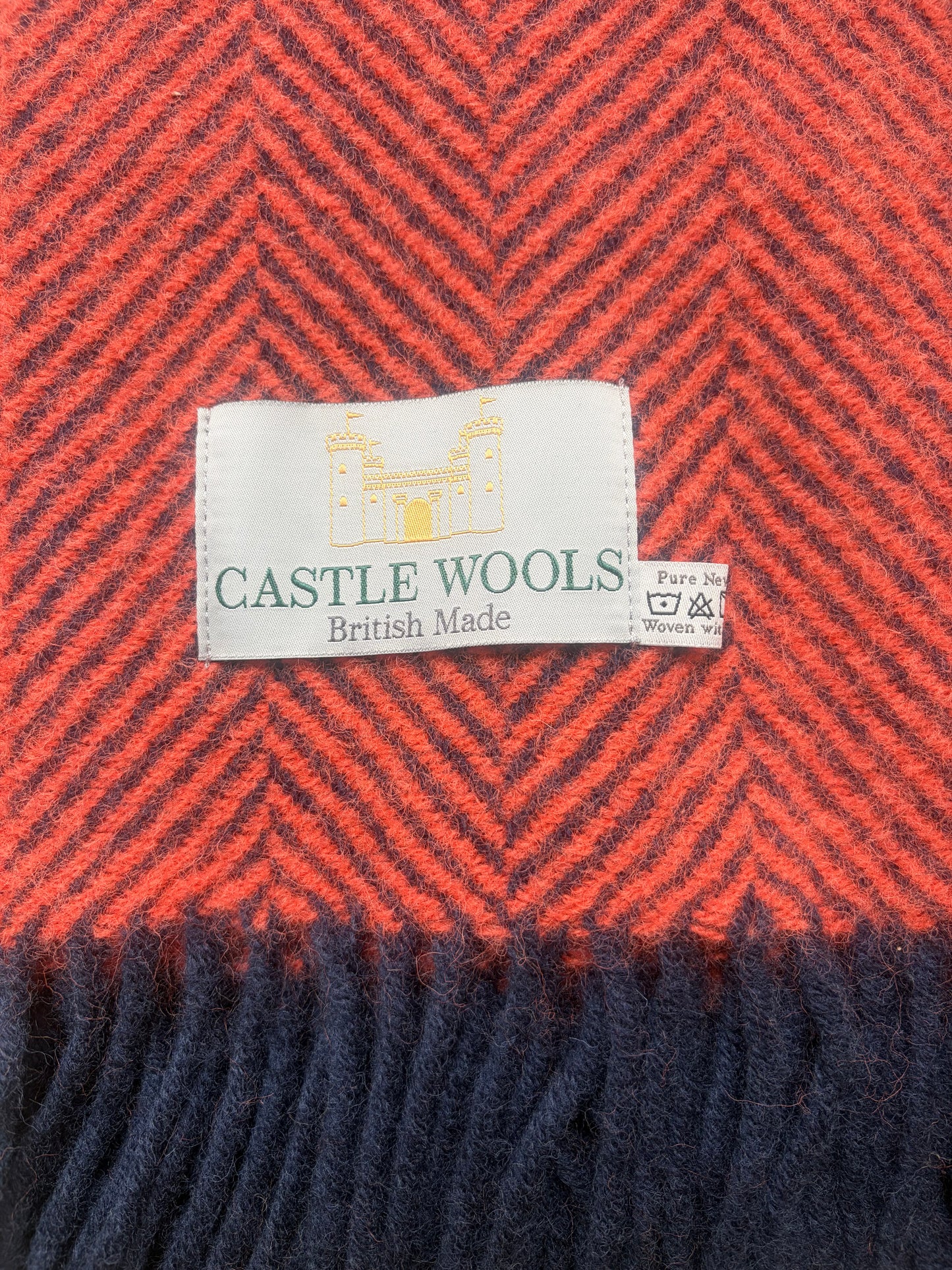 Navy & Flamingo Herringbone Throw