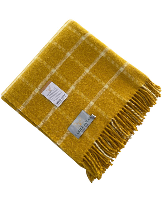 Mustard Yellow and Cream Check Wool Throw