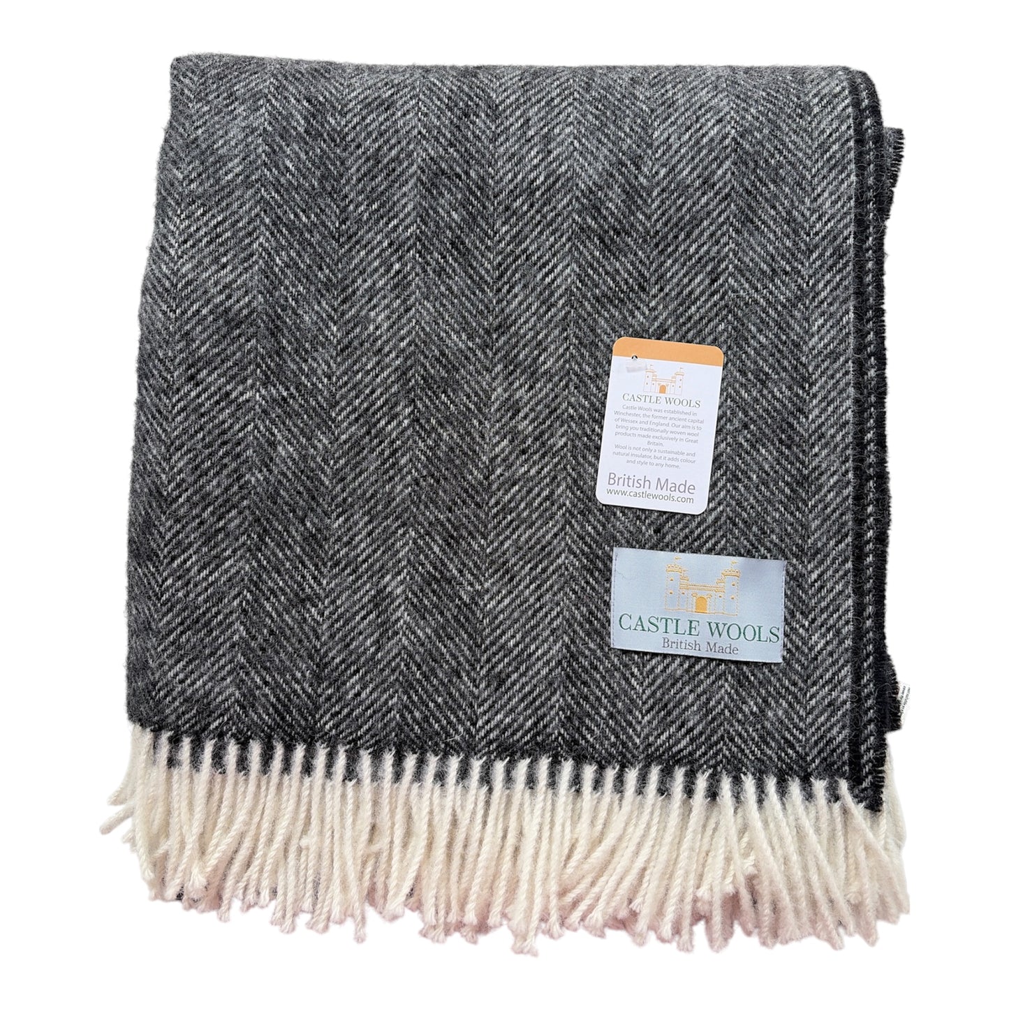 Charcoal black Herringbone Wool Throw