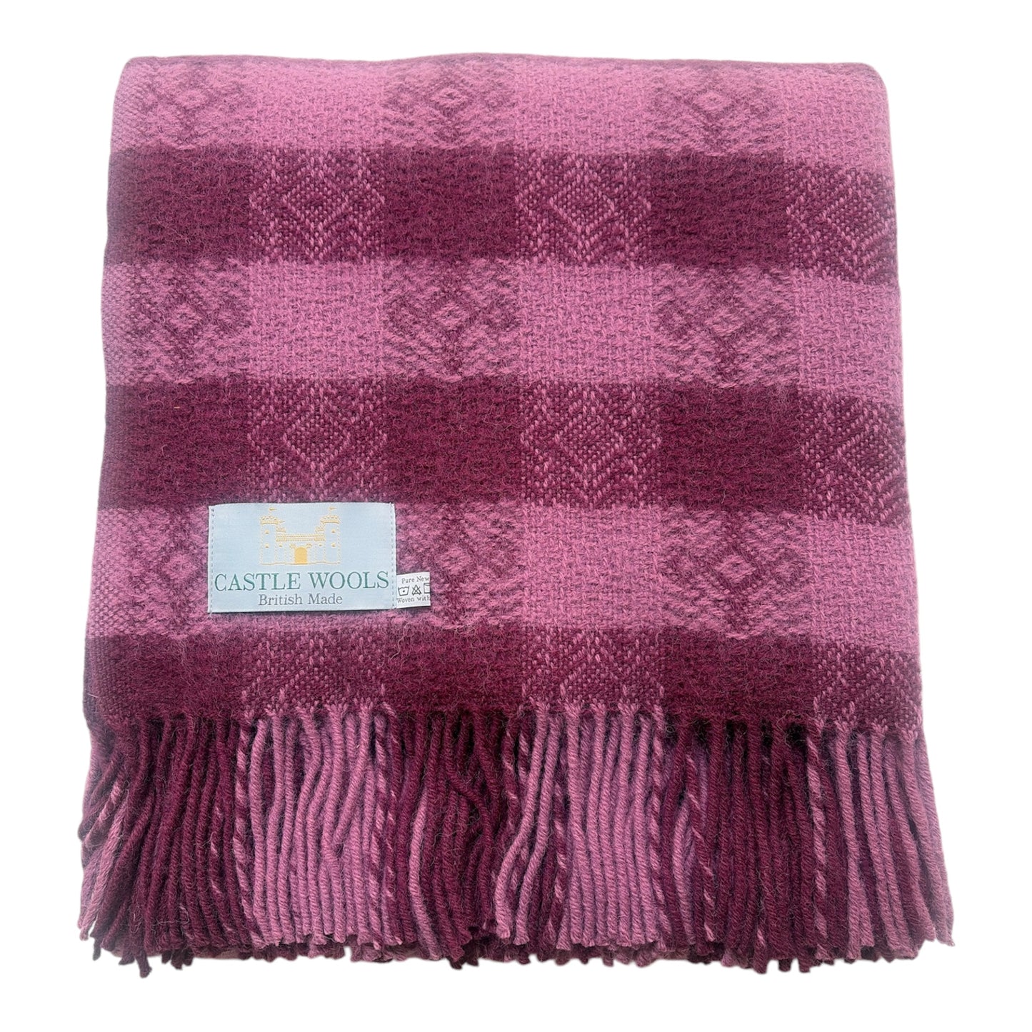 Bergundy and pink check Wool Throw