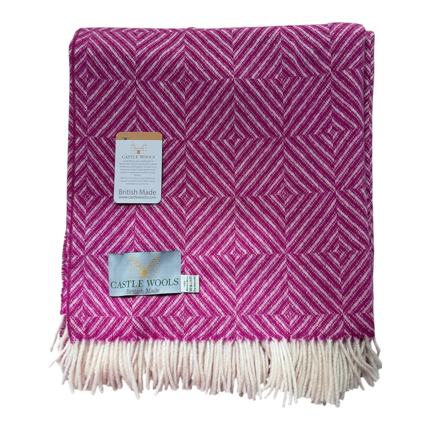 Diamond weave fuchsia Pure Merino Throw