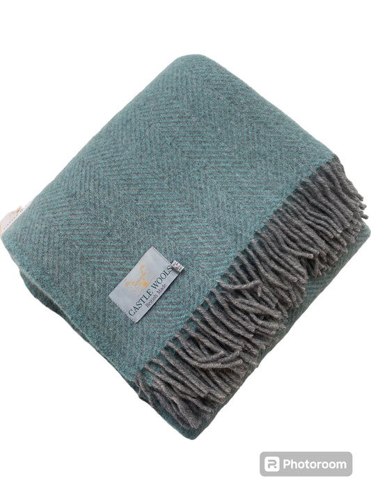 Laurel Green, Grey and  Silver Herringbone Throw