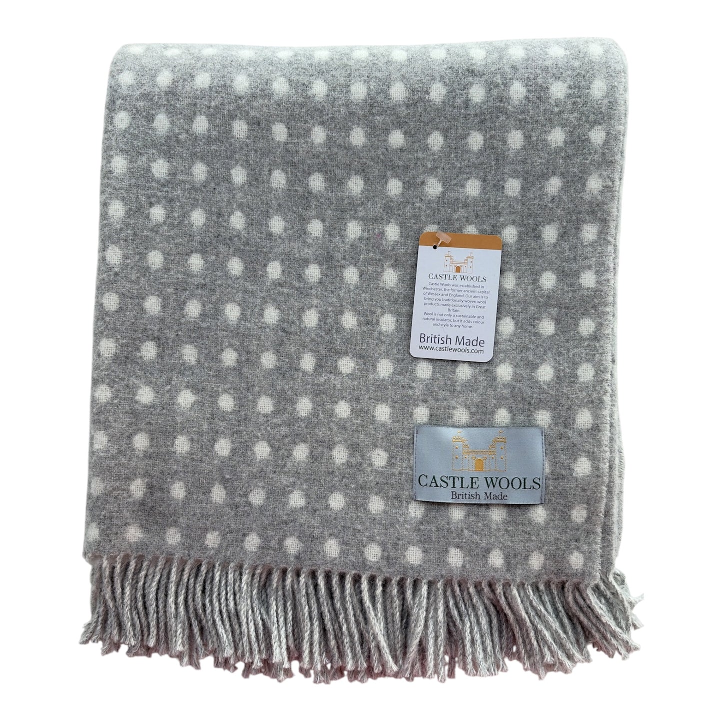 Polka Dot Silver Grey & Cream Merino Throw