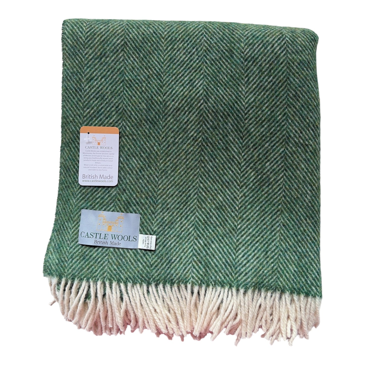 Grass Green Herringbone Wool Throw