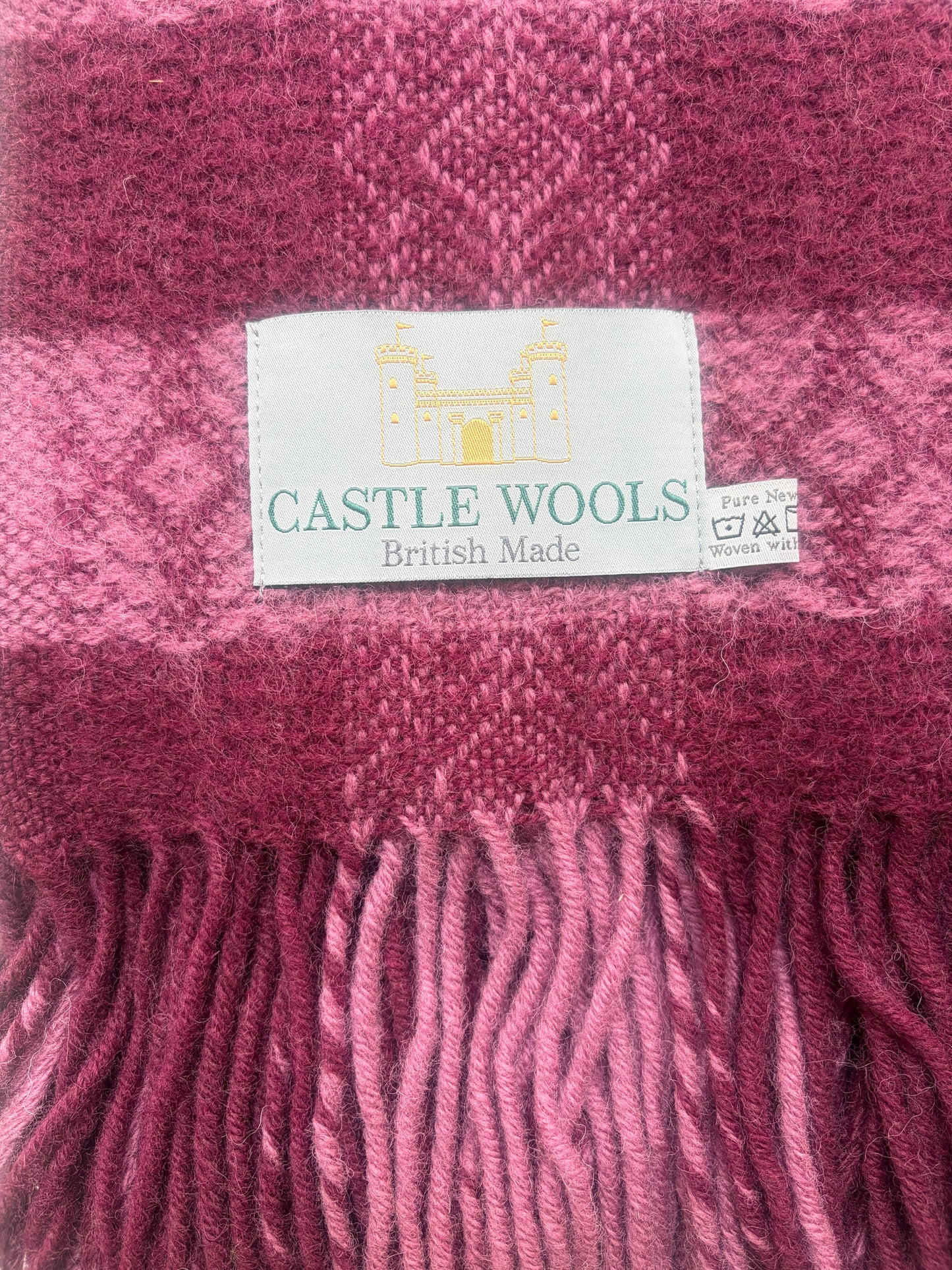 Bergundy and pink check Wool Throw