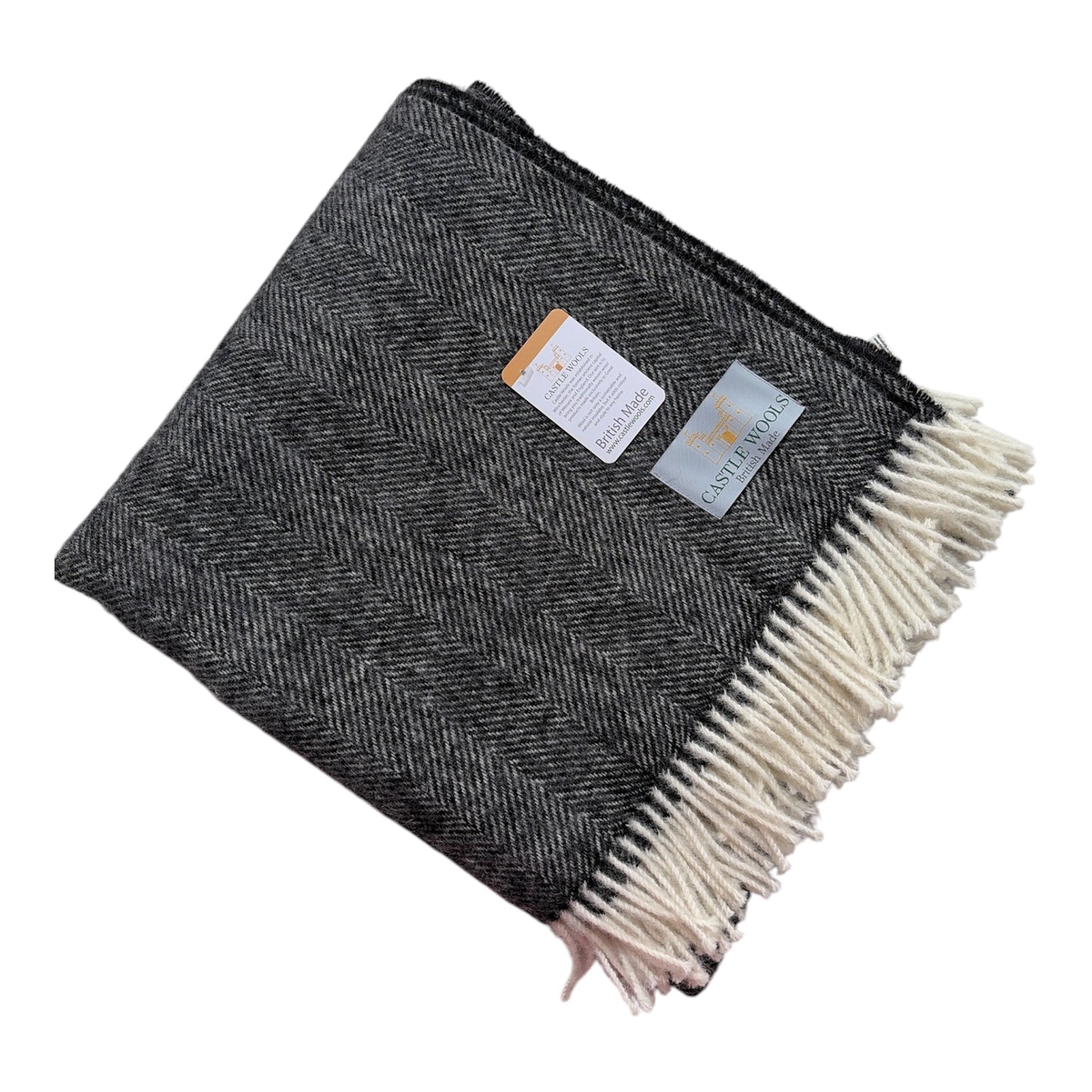Charcoal black Herringbone Wool Throw