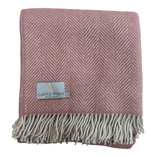 Dusky Pink & Pearl Herringbone Wool Throw
