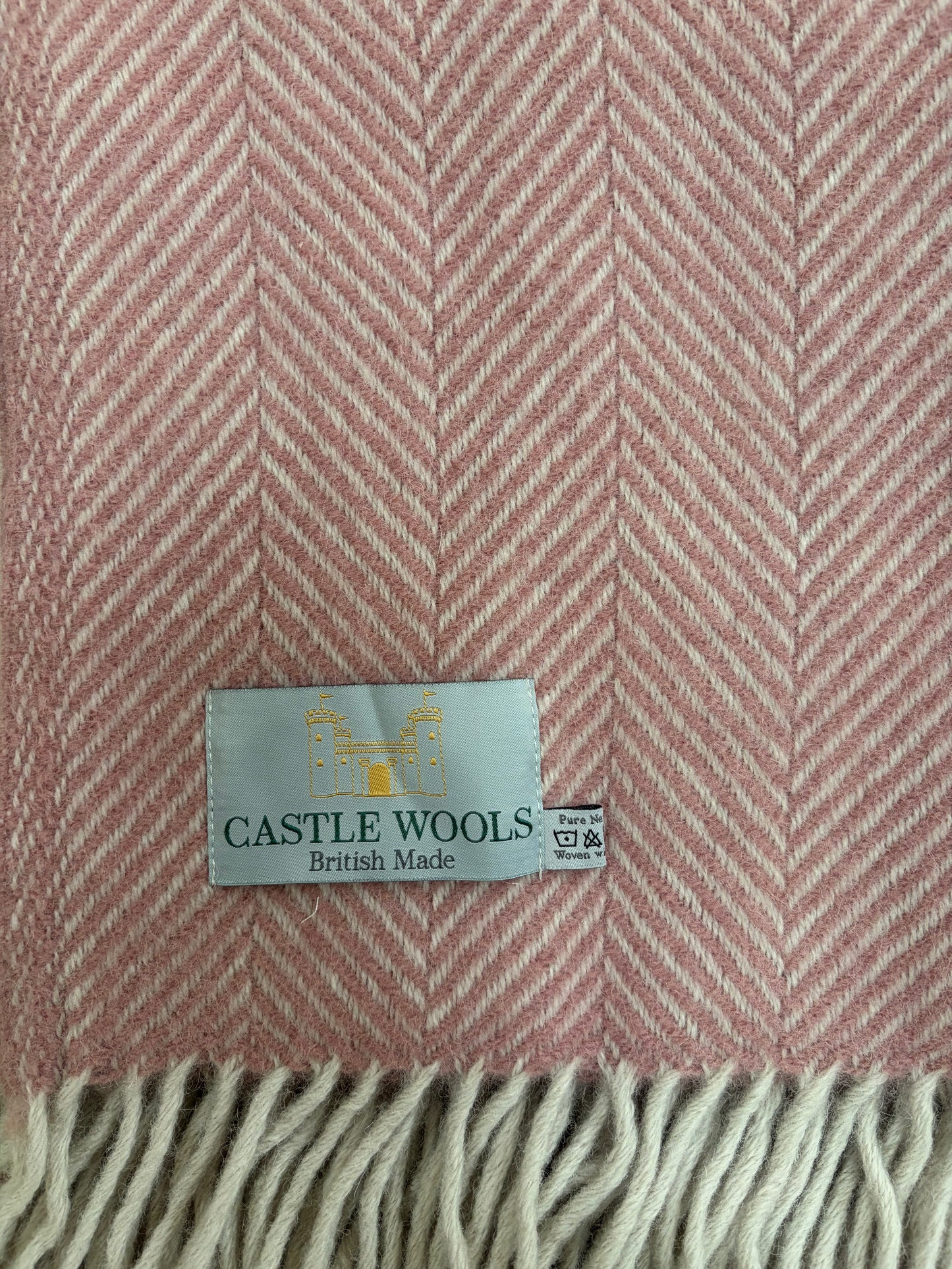 Dusky Pink & Pearl Herringbone Wool Throw