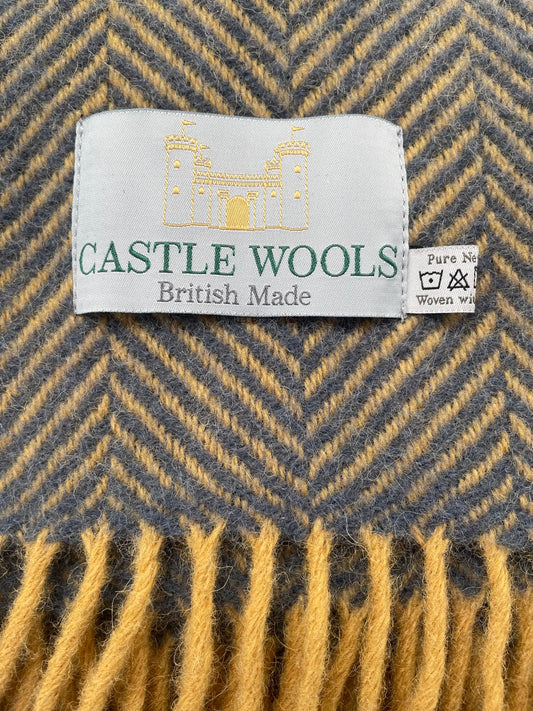 Blue & Mustard Herringbone Wool Throw
