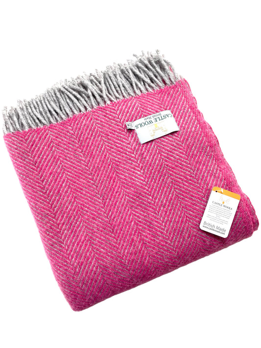 Hot Pink & Silver Herringbone Wool Throw