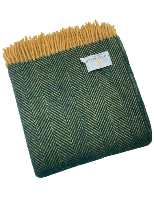 Emerald & Mustard Herringbone Wool Throw