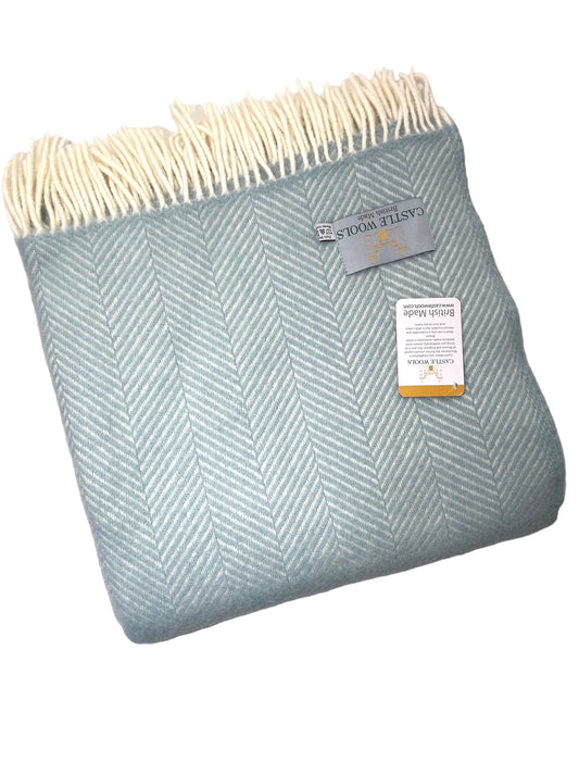 Duck Egg Herringbone Wool Throw